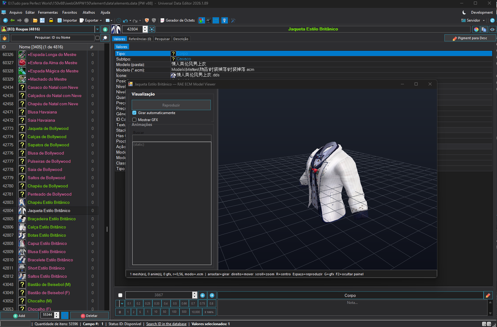 Editor Universal com itens e roupas